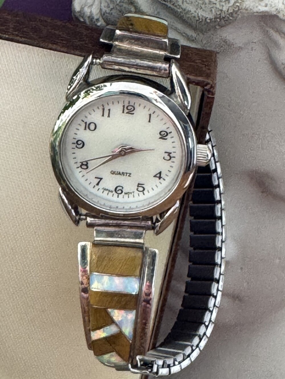 Goregous Vingage Womans Zuni Opal- Tigers Eye Sterling Silver Watch- Working